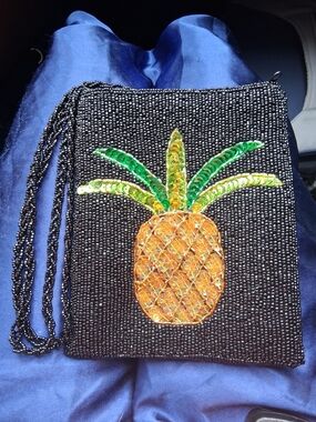 Black Sequin Beaded Pineapple Crossbody Bag - Unbranded